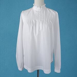 GAP Pintuck High Neck Blouse White Small Cottagecore Boho Victorian